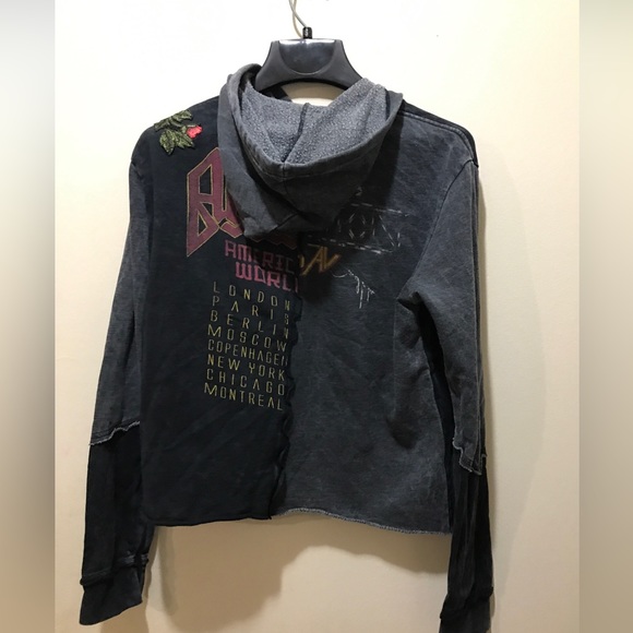 Affliction Women SZ M Cropped Hoodie Long Sleeve Embroidered - Picture 7 of 9